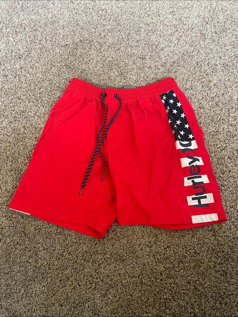 Hurley Red Swim Board Shorts with Stars & Logo Side Panel
